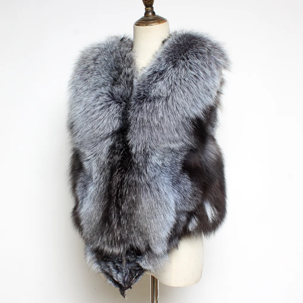 Kvinnors päls faux päls kvinnor naturlig riktig päls väst dam varm mjuk fluffig silver gilet ytterkläder mode casual bra kvalitet jackor 230906