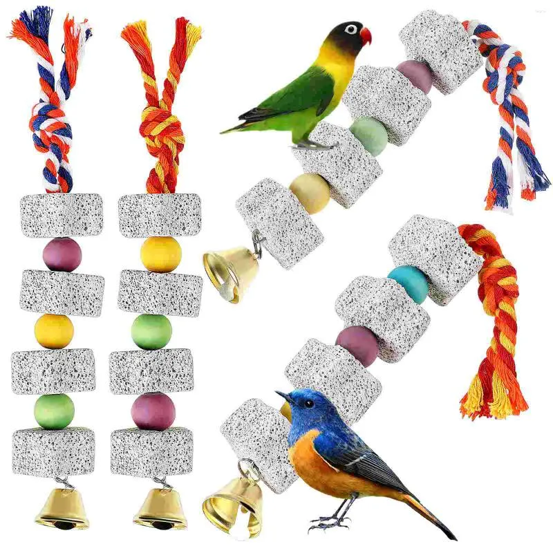 Altre forniture per uccelli 4 pezzi giocattoli da masticare per pappagalli pietra per macinare il becco con campane per il criceto conuro calopsitta giocattolo da masticare