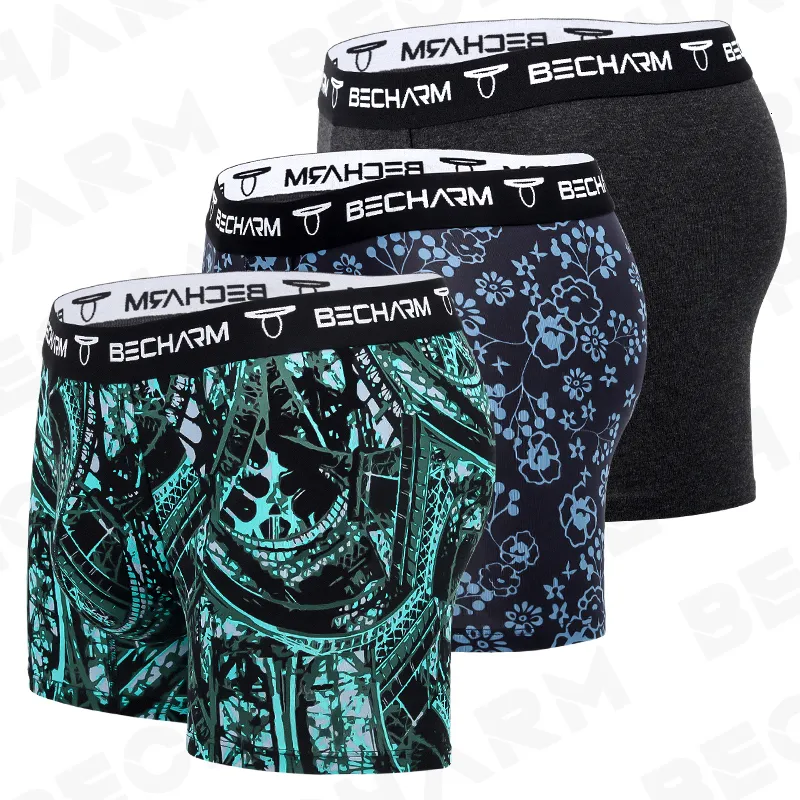 Underpants 3pcsLot Men's Panties Male Man Pack Shorts Boxers Men Briefs Set Printing Boxershorts Large Size Black Green Blue 230906