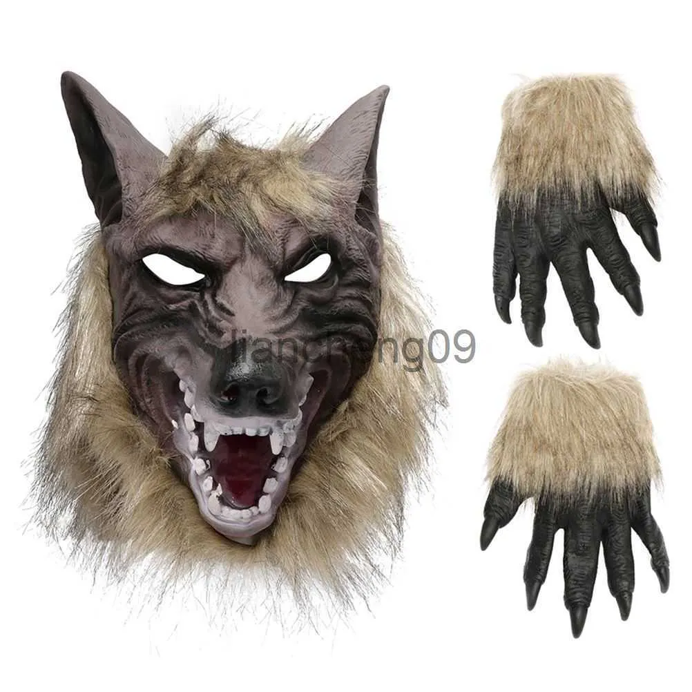 Party Masks Wolf Mask Adult Halloween Costumes Costume Werewolf Cosplay Head Adult Gloves Scary Animal Up Dress Claws Men Kids Horror Claw x0907
