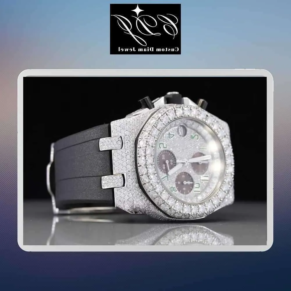 Hohe Qualität Automatische Marke Handgemachte Einstellung Band Iced Männlich Weiblich Luxus Mode Schmuck Moissanit Diamant Quarz Wris01D4MP5R