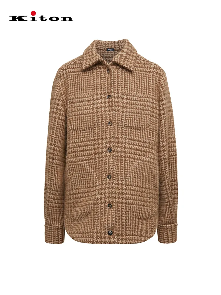 Womens Jackets Winter kiton Wool Camel Plaid Coats