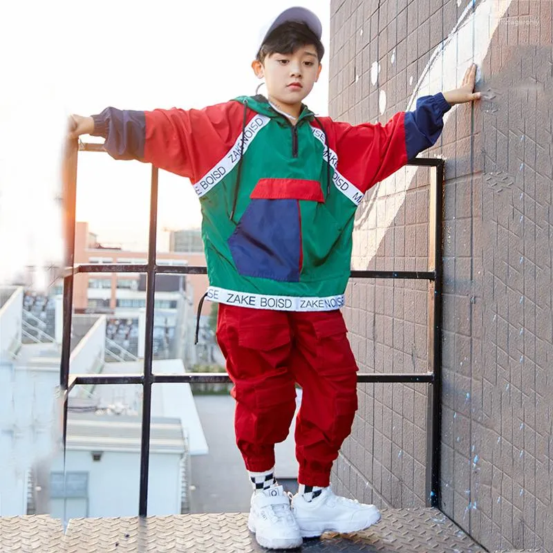 Stage Wear Costumi di danza jazz per bambini Ragazzi Felpa con cappuccio a maniche lunghe Felpa Pantaloni larghi Bambini Abiti da ballo Hip Hop Street SL6187