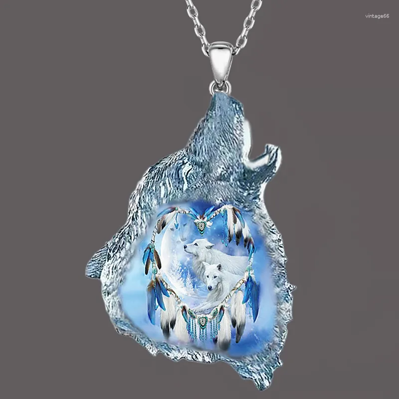 Chaînes exquises et élégantes pendentif neutre collier mode sauvage animal blanc loup roi bijoux cadeau d'anniversaire