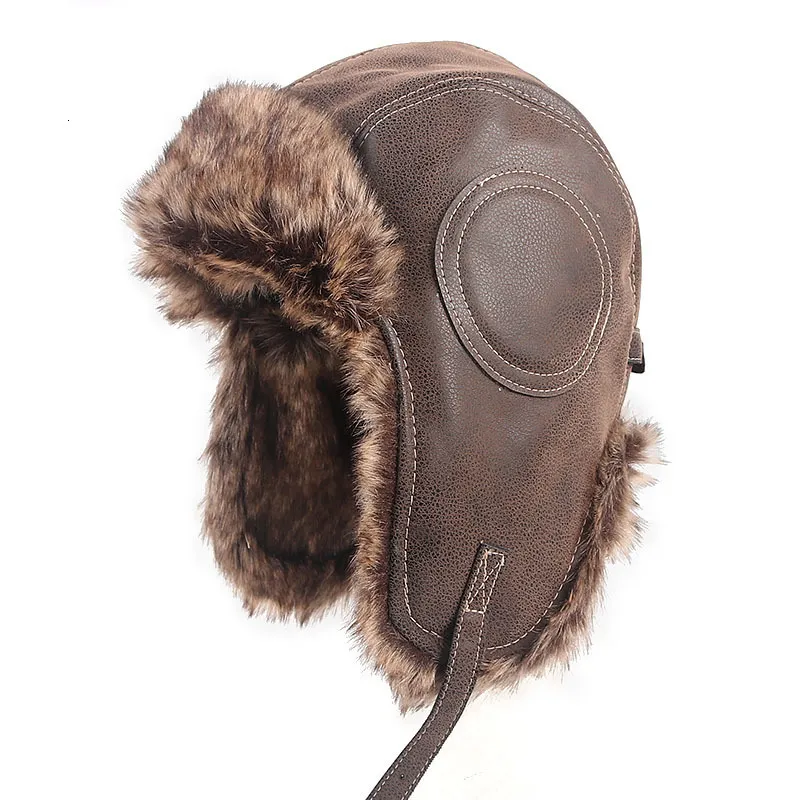 Beanieskull Caps Mens Chapéu de Inverno Ushanka Trapper Bomber Homens Couro Macio Russo Soviético Earflap Piloto Chapéus Gorro Ruso Faux Fur 230907