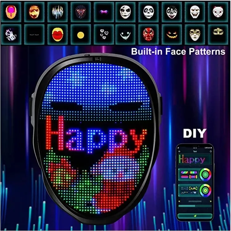 Party Masks Inductive LED Luminous Face mask App Control Pattern Changeable Lighting Facemask Festival Party Costume Props Christmas Decor 230906