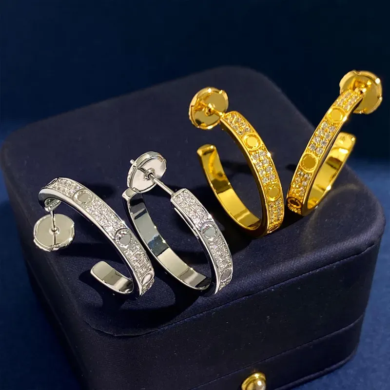 Varumärkesörhängen för kvinnor 925 Silverörhänge lyx C Shape Big Hoops Designer smycken skruv 18K guld diamant skenande öronringar m-5