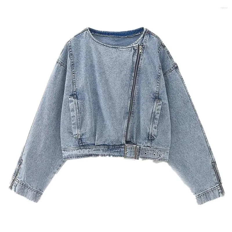 Vestes Femmes Maxdutti Mode Britannique High Street Lavé Veste Rétro Femmes En détresse Denim Fermetures À Glissière Casual Tops Bomber