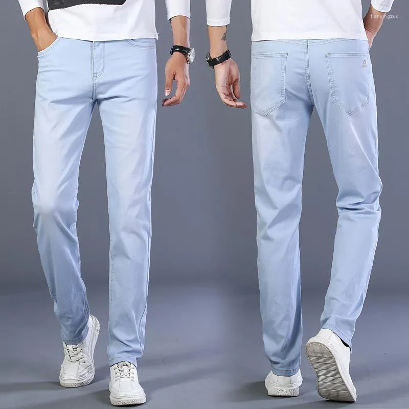 2024 Top Classic Style Light Blue Jeans Men Light Blue Stretch Cotton Denim  Trousers For Spring/Summer Business Casual Wear From Tianyingzuo, $21.78