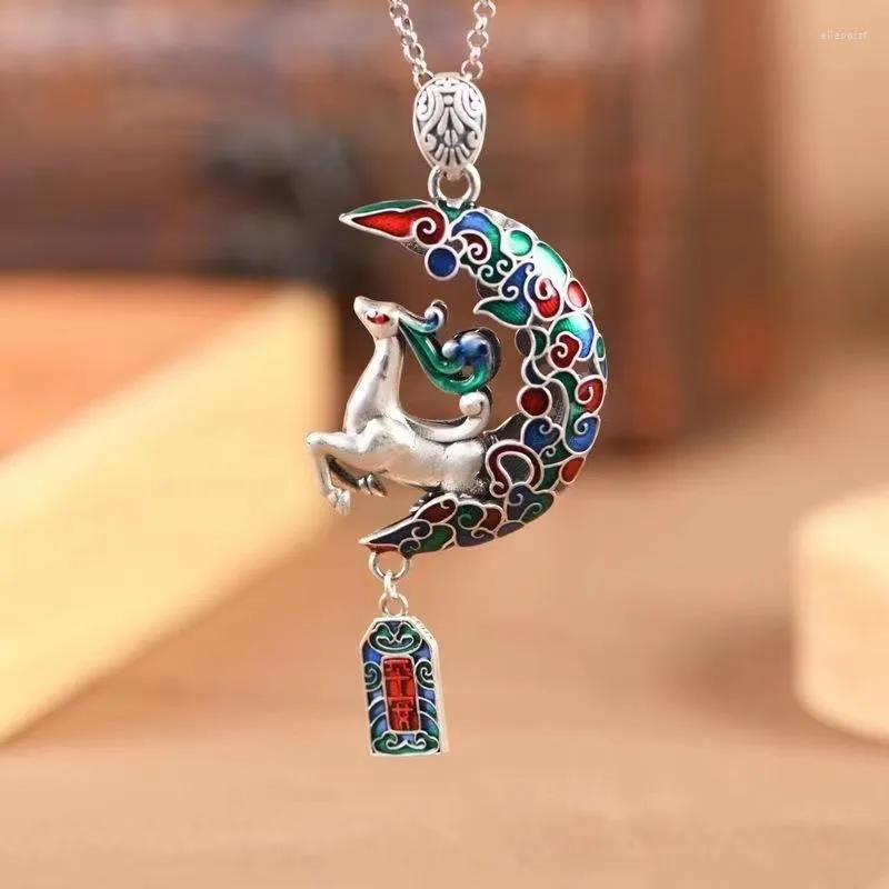 Pendentif Colliers XS Colle Goutte Artisanat Lune Sika Cerf Chine-Chic Cloisonné Auspicious Nuage Femme Collier