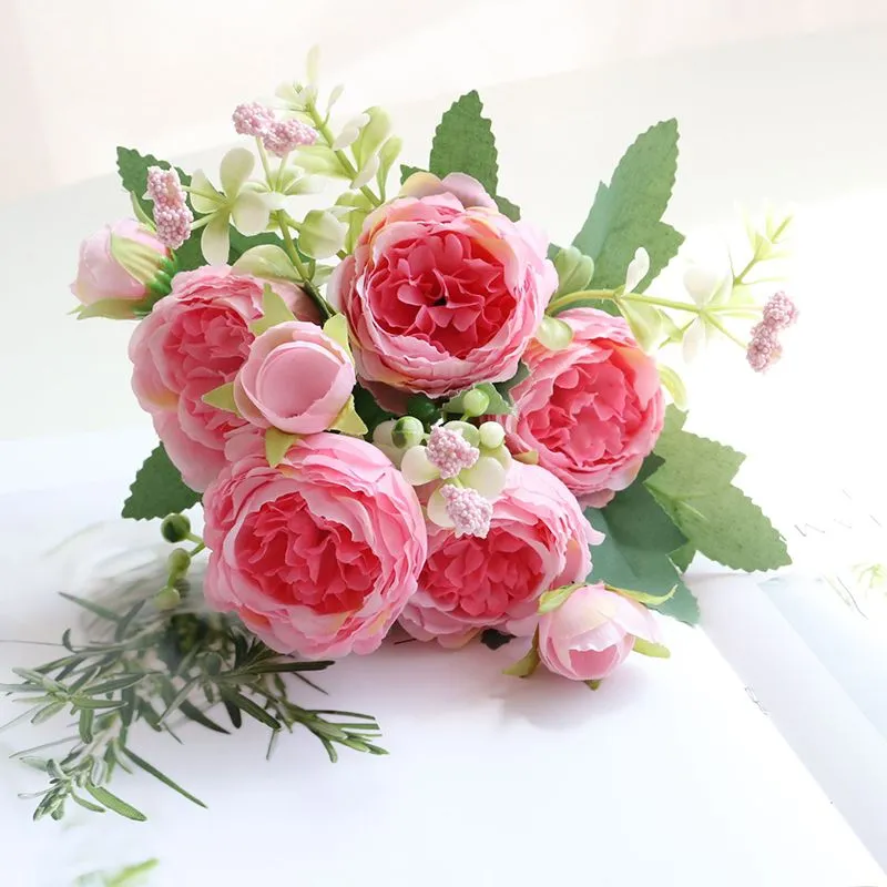 白い絹の牡丹人工装飾花バラの結婚式の家diy装飾ビッグブーケクラフトアクセサリー