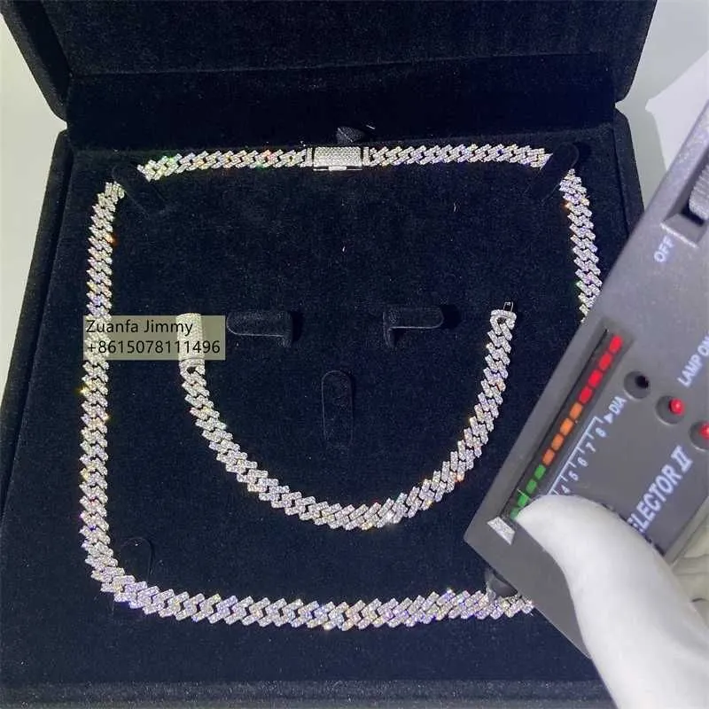 عرض 7 ملم صف واحد مثلج شهادات مجوهرات GRA تمر Diamond Tester VVS1 Moissanite Cuban Chain Necklace Uoaie