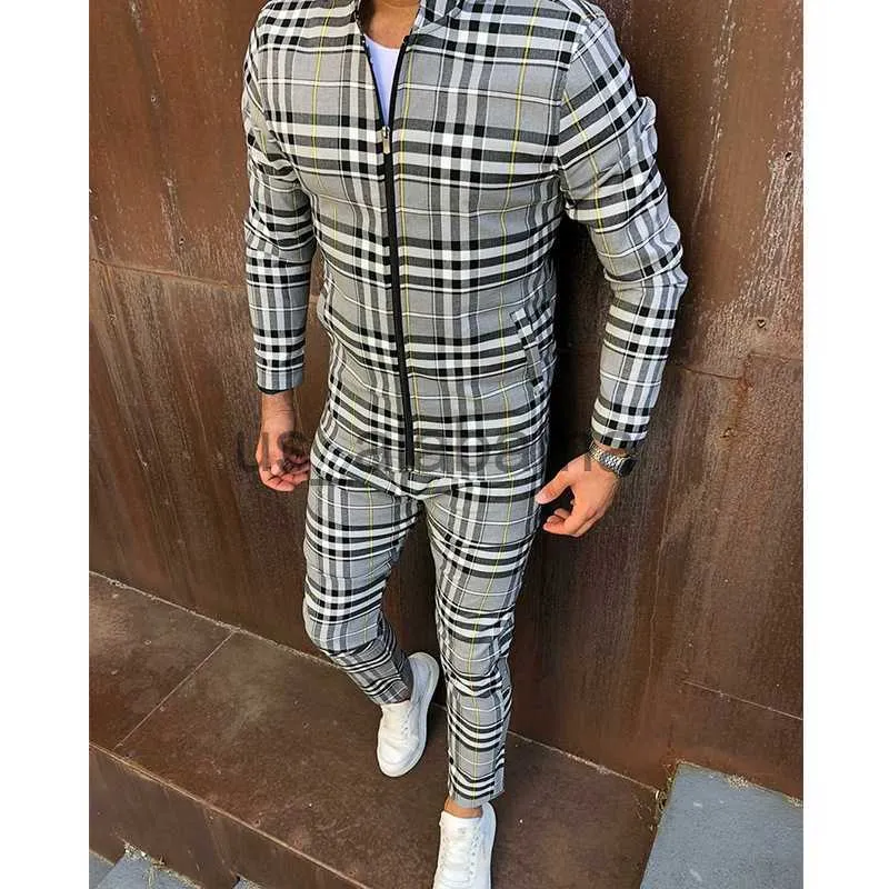 Männer Trainingsanzüge Jacke Anzug Männer Zweiteilige Outfits Streifen Oberbekleidung Plaid Set Reißverschluss Casual Set Herbst Mode Männliche Herren Kleidung Sportswear x0907