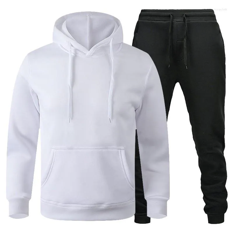 Tracksuits masculinos conjunto de camisola esportiva para homens primavera e outono mais calças quentes de caxemira