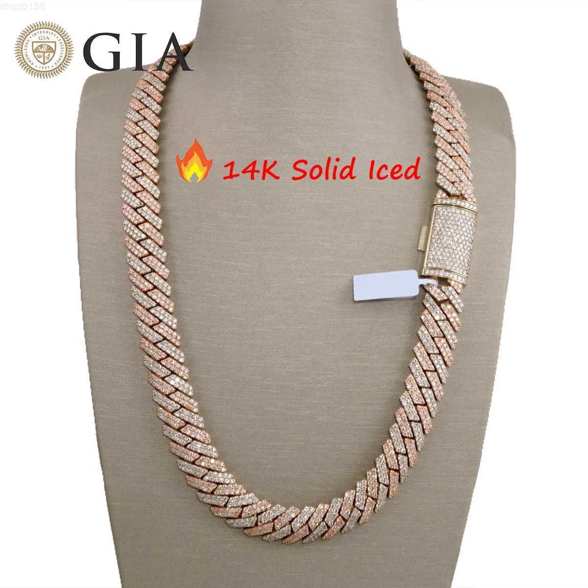 Hip Hop Jewelry 14mm Real 14k Yellow Gold Prong Setting Vs Lab Grown Natural Diamond Iced Out Cuban Link Chain and Bracelet Lkdnl