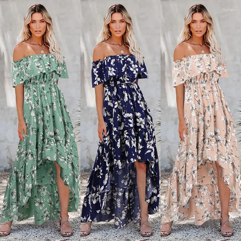 Casual Dresses 2023 Elegant And Fashionable Summer European American Women's Sexy Short Sleeve Off Shoulder Floral Princess Dress P