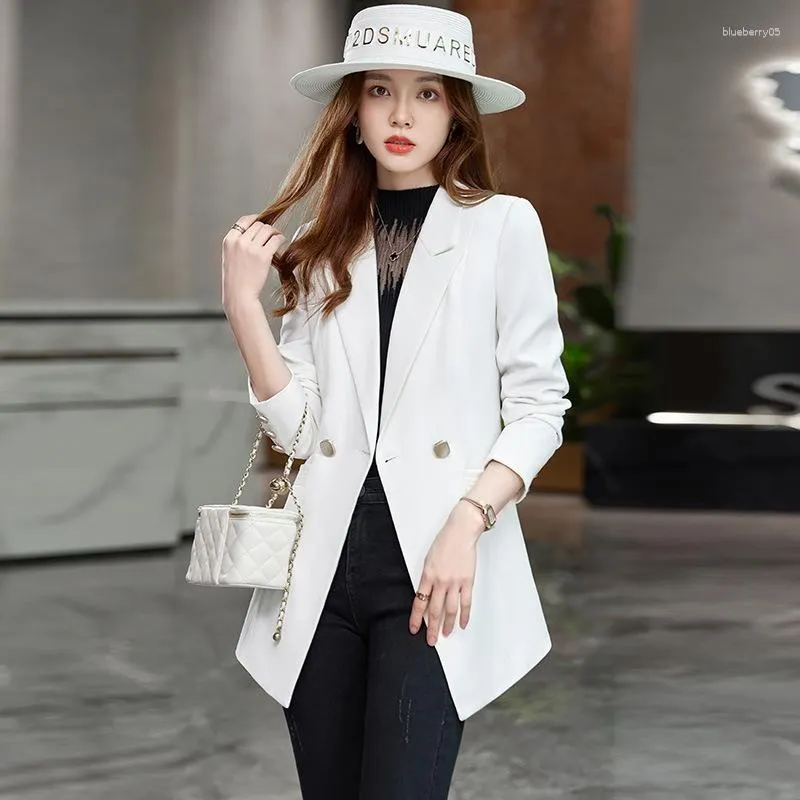 Women's Suits Women White Formal Blazer Autumn Long Sleeve Single Breasted Fashion Coats Apricot Female Work Wear Office Chic Slim Fit