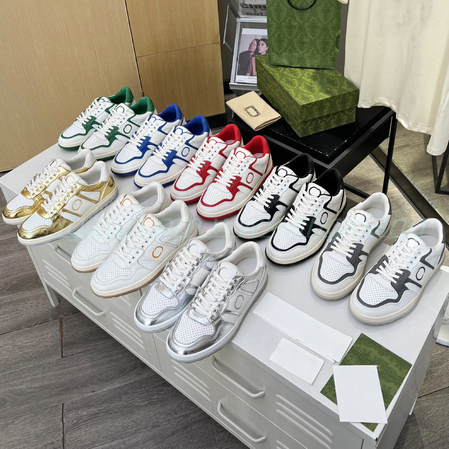 Sıradan Ayakkabı Orijinal Deri Sneaker Tasarımcı Erkekler Kadın Günlük Ayakkabı Mac80 Web Baskı Vintage Pinshole İki Renk Yuvarlak Toe Yaz Moda Çok yönlü spor ayakkabıları