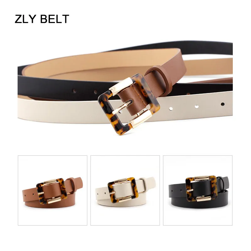 Zly2022 New Fashion Belt Women Men Pu Soild Leather Material Square Porcelain Leopard Pin Backle Luxury Elegant Quality Casual
