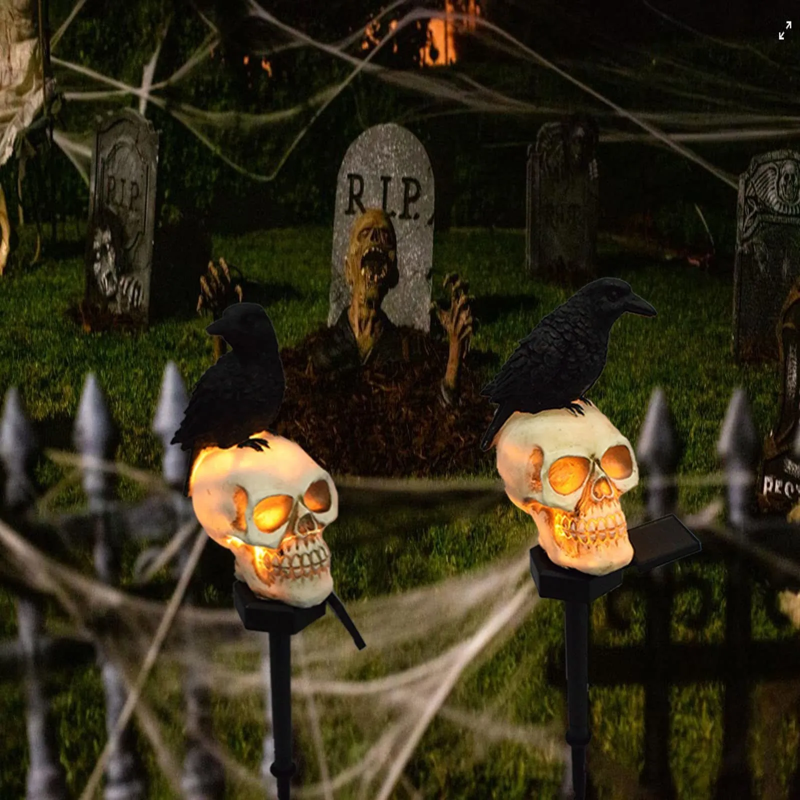 Autres fournitures de fête d'événement Halloween Skeleton Crow Garden Lights Étanche Crâne Raven Intérieur Extérieur Jardin Lumière Décoration pour la fête d'Halloween 230906