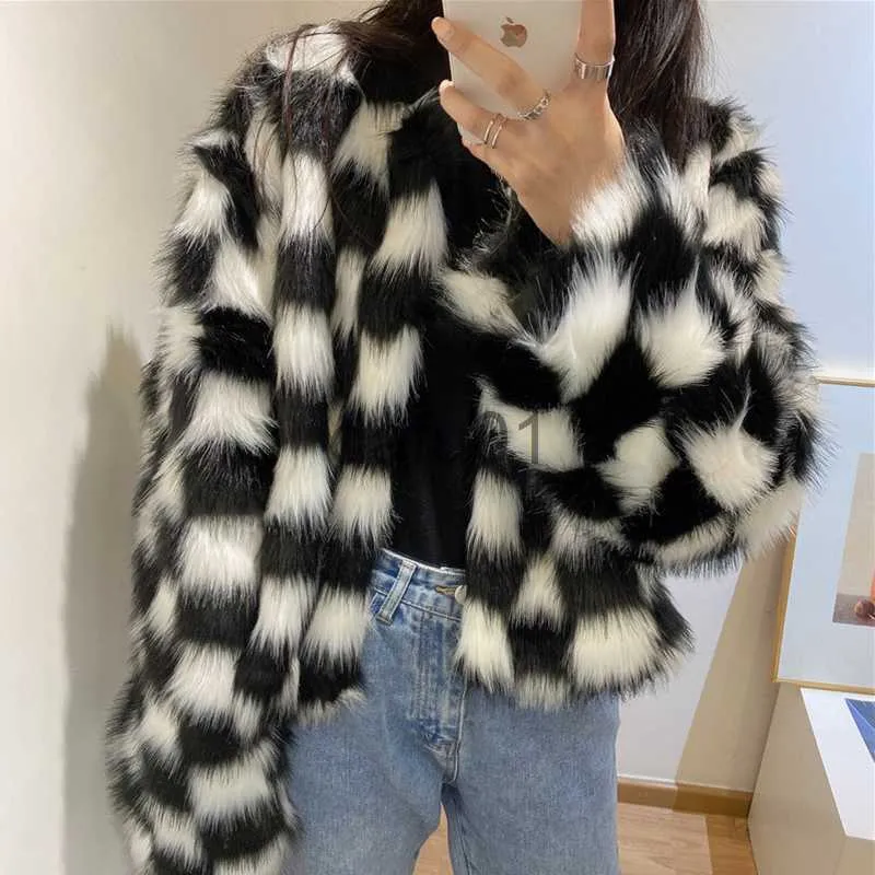 Kadın Kürk Faux Fur Getspring Kadınlar Kürk Mağaza Siyah Beyaz Renk Eşleşen Kış Palto Kadınlar Artı Boyut Vintage Moda Sahte Kürk Ceket Kadınlar 2022 Moda X0907