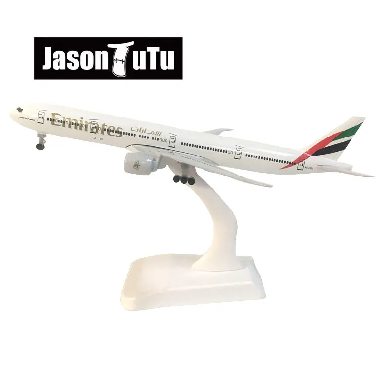 Modelo de aeronave JASON TUTU 20 cm Emirados Árabes Unidos Boeing 777 Modelo de avião Modelo de avião Diecast Metal Aviões em escala 1/300 Drop shippi 230906