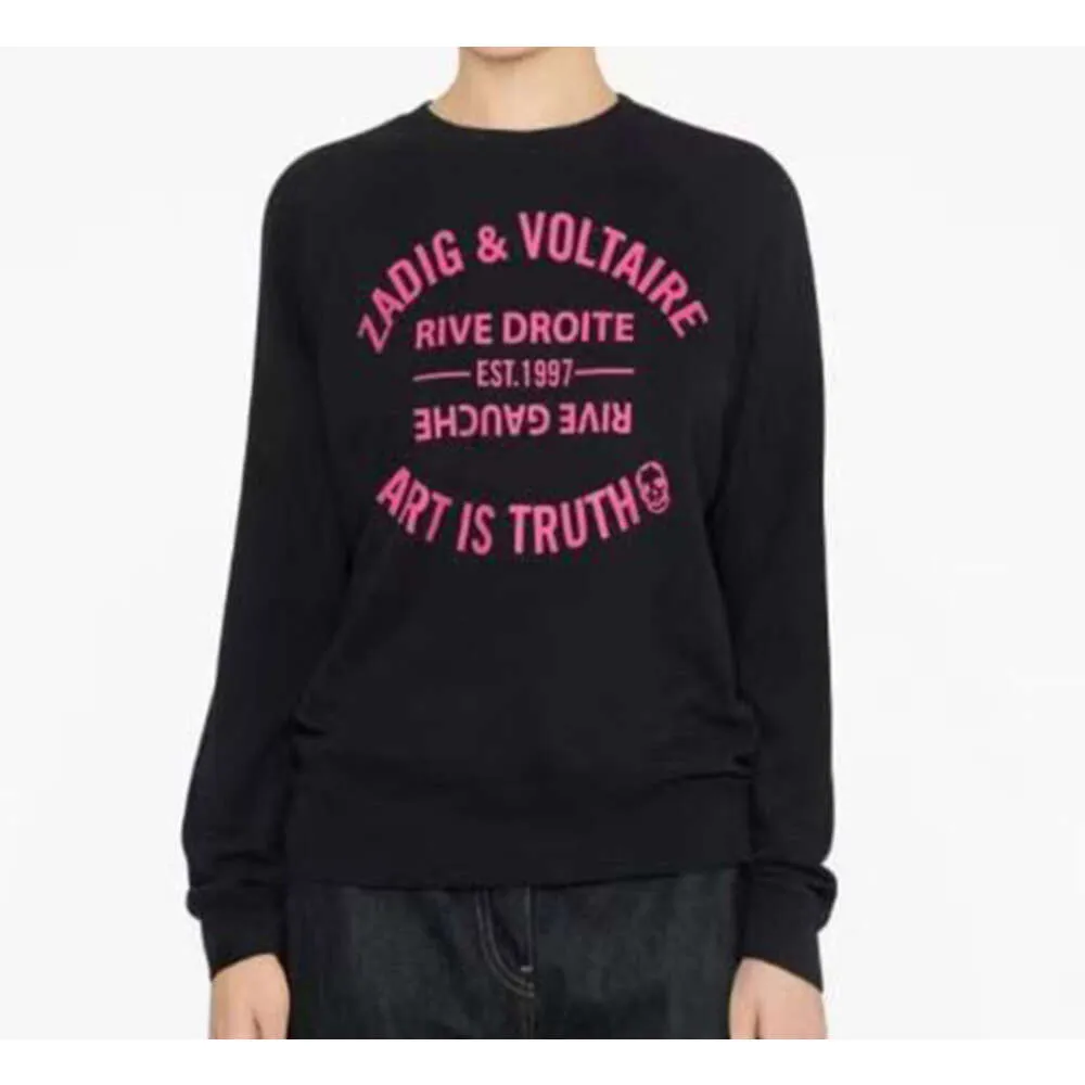 Zadig Voltaire Women Designerスウェットシャツクラシックレタープリントコットンプルオーバージャンパーネイビーブルーセーター