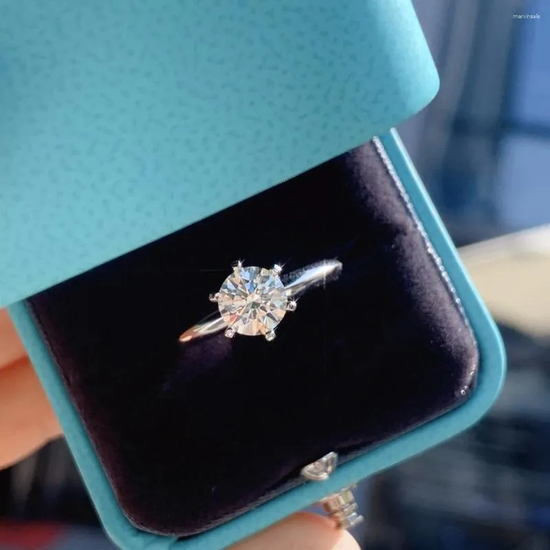 Anéis de cluster 18k ouro branco 1.00 F-G cor VS corações e anel de noivado de diamante real clássico 6 pinos