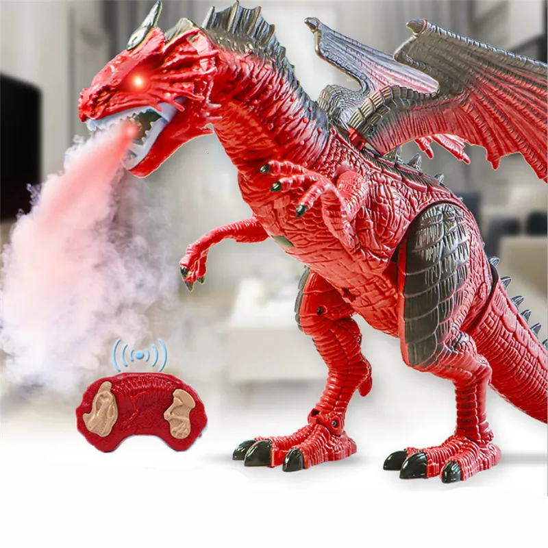 ElectricRC Animals 45 cm Dinosaur Spray Dragon Roar Walking Electric Remote Control Simulation Animal Model Kids Toy for Children Boys Birthday Present 230906