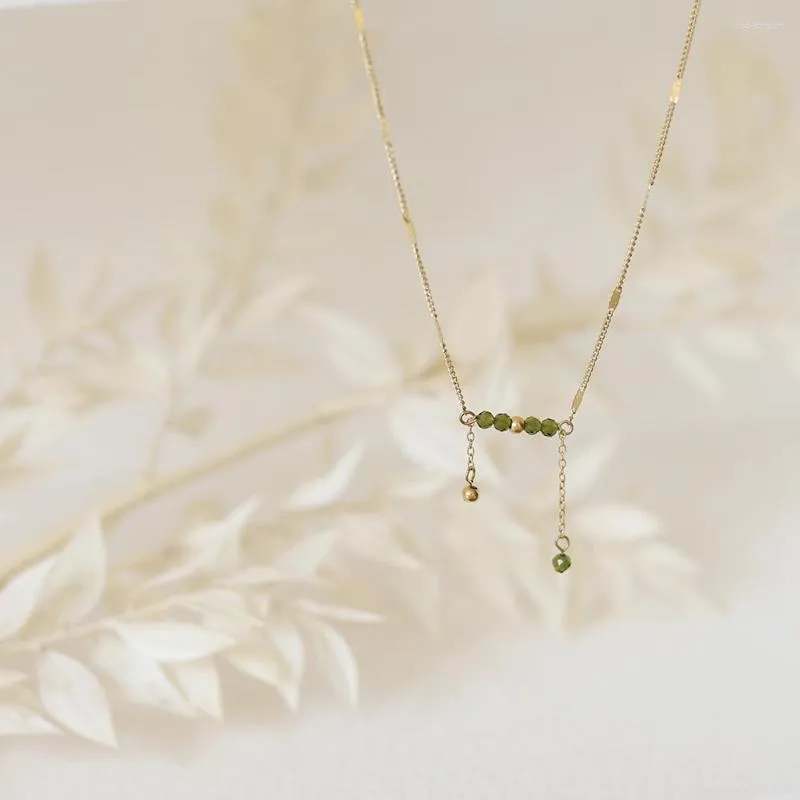 Ketten MO0DAGIRL Ultra zierliche Halskette mit Quasten und Olivenperlen, goldener Choker, minimalistisch, Valentinstag, hypoallergen, Brautschmuck_voghion.com