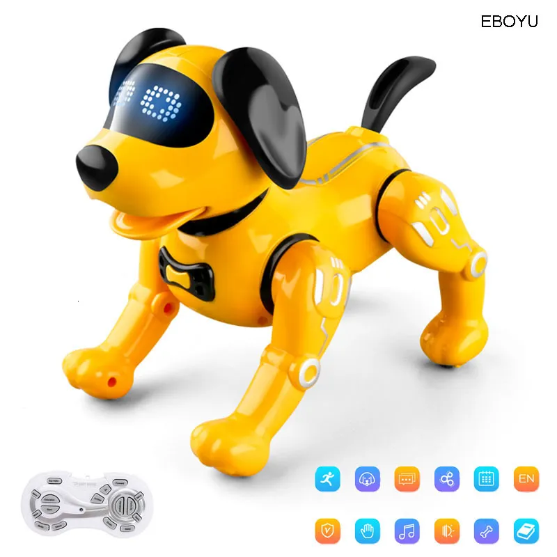 ElectricRC Animals R19 RC Dog Robot Toy Programmable Smart Pilot Control Zestaw robotyczny z oczami LED Walking Singing Dancing for Kids 230906