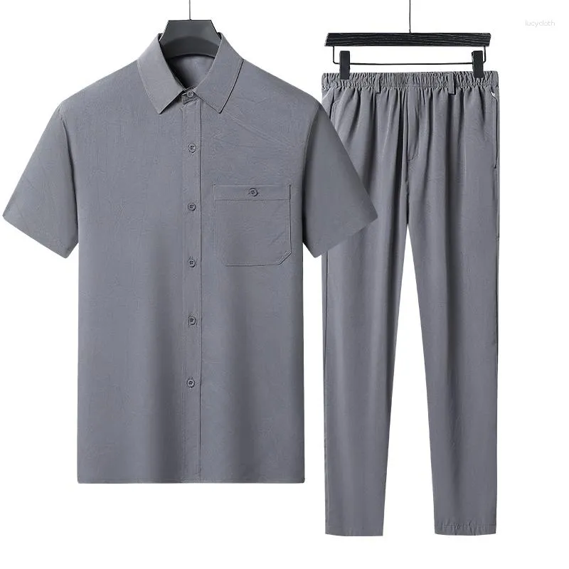 Мужские спортивные костюмы (рубашка и брюки) 2023, летние мужские модные классические рубашки, деловые повседневные рубашки, мужской комплект одежды, размер M-4XL 2191