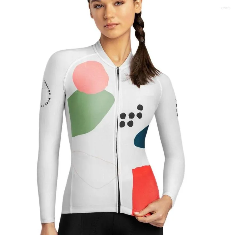 Giacche da corsa Rosa Bianca 2023 Maglia da ciclismo professionale da donna Coolmax Camicie da bici a maniche lunghe da equitazione Top da bicicletta Indossare blu