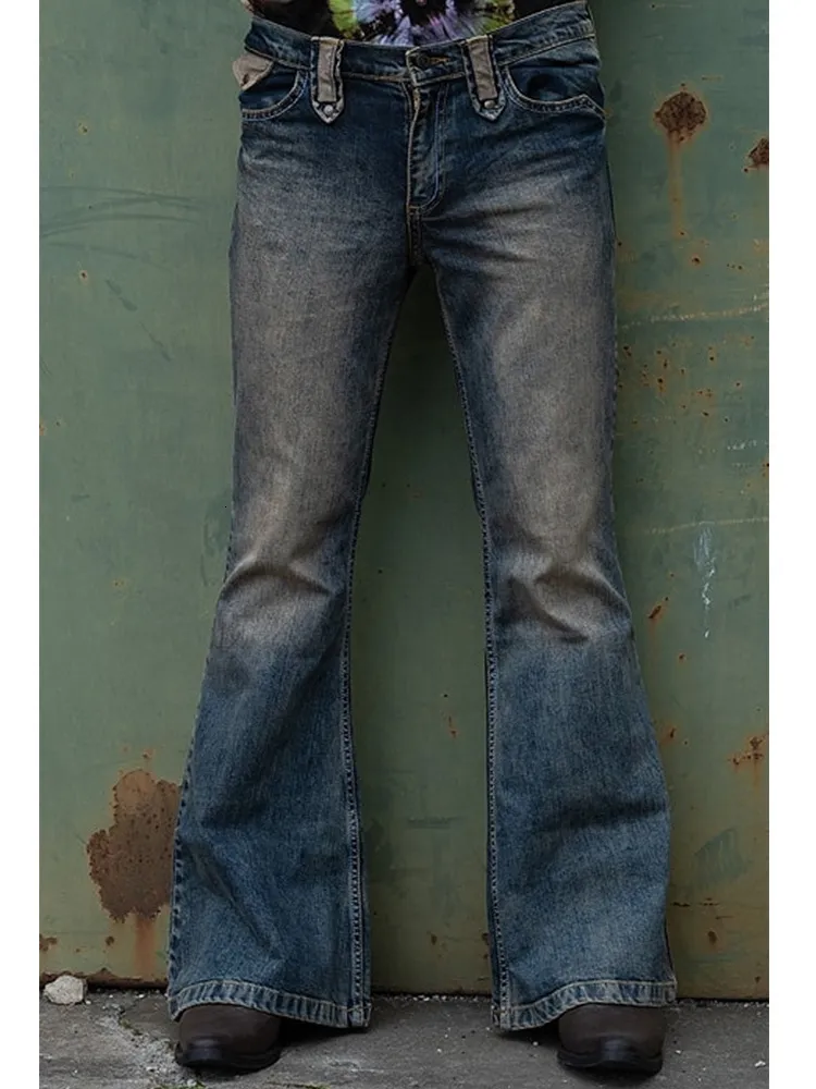 Herren Jeans Punk Stlye Männer Flared Baggy Bootcut Bein Distressed Patchwork Denim Hosen Designer Bell-Bottom-Hose Herbst Winter 230906