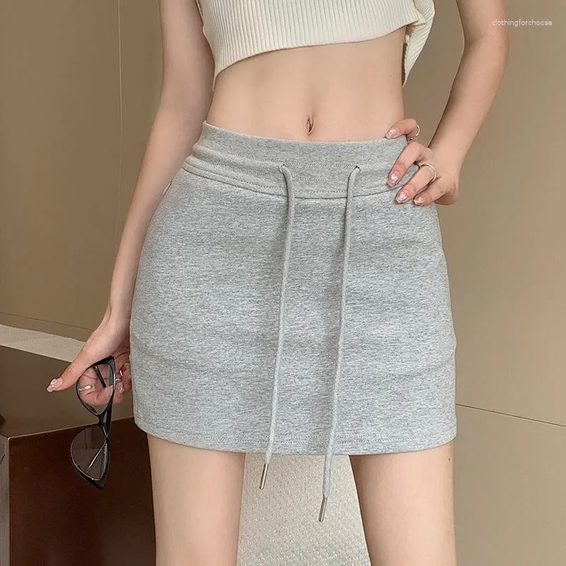 Saias estilo coreano a-line mulheres verão moda cintura alta ajuste lace-up mini saia cor sólida simples clássico all-match