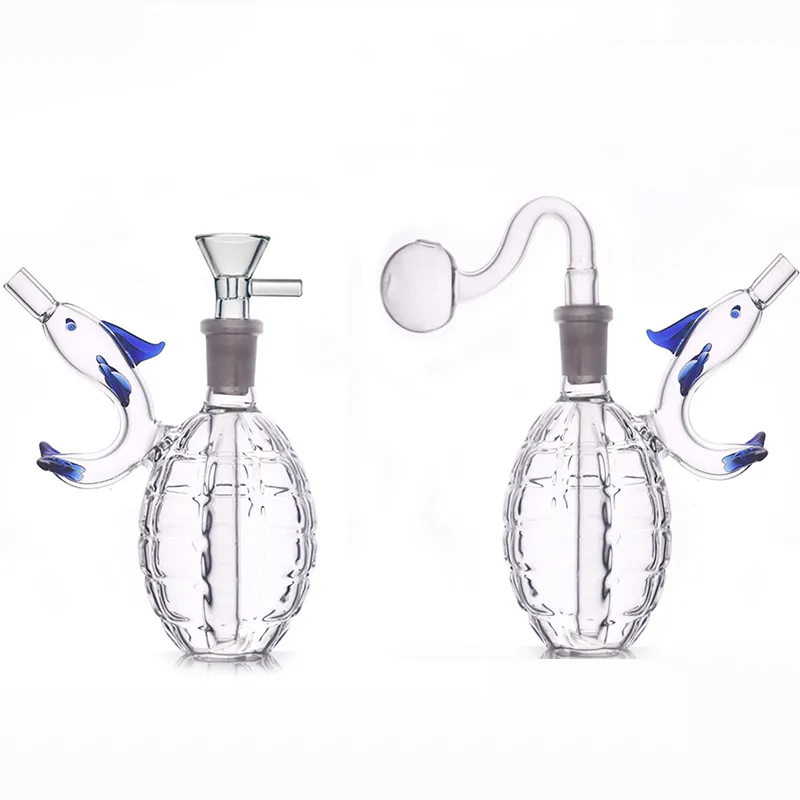 Tuyau de brûleur à mazout en verre de grenade capiteux coloré épais 14mm joint femelle Dolphin eau Bong Pipes à main narguilés Dab Rig Blunt Pipe pour fumer des herbes sèches