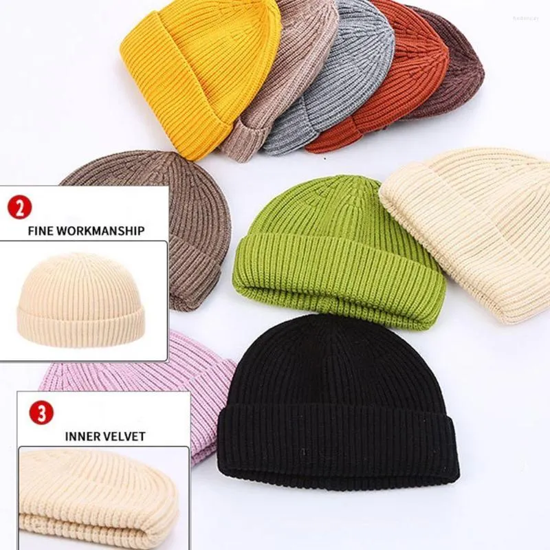 Bérets Couleur Unie Melon Chapeau Hip Hop Bonnet Hommes Docker Cap Tricoté Sans Brim Femmes Skullcap Style Coréen Bonnet Chapeaux