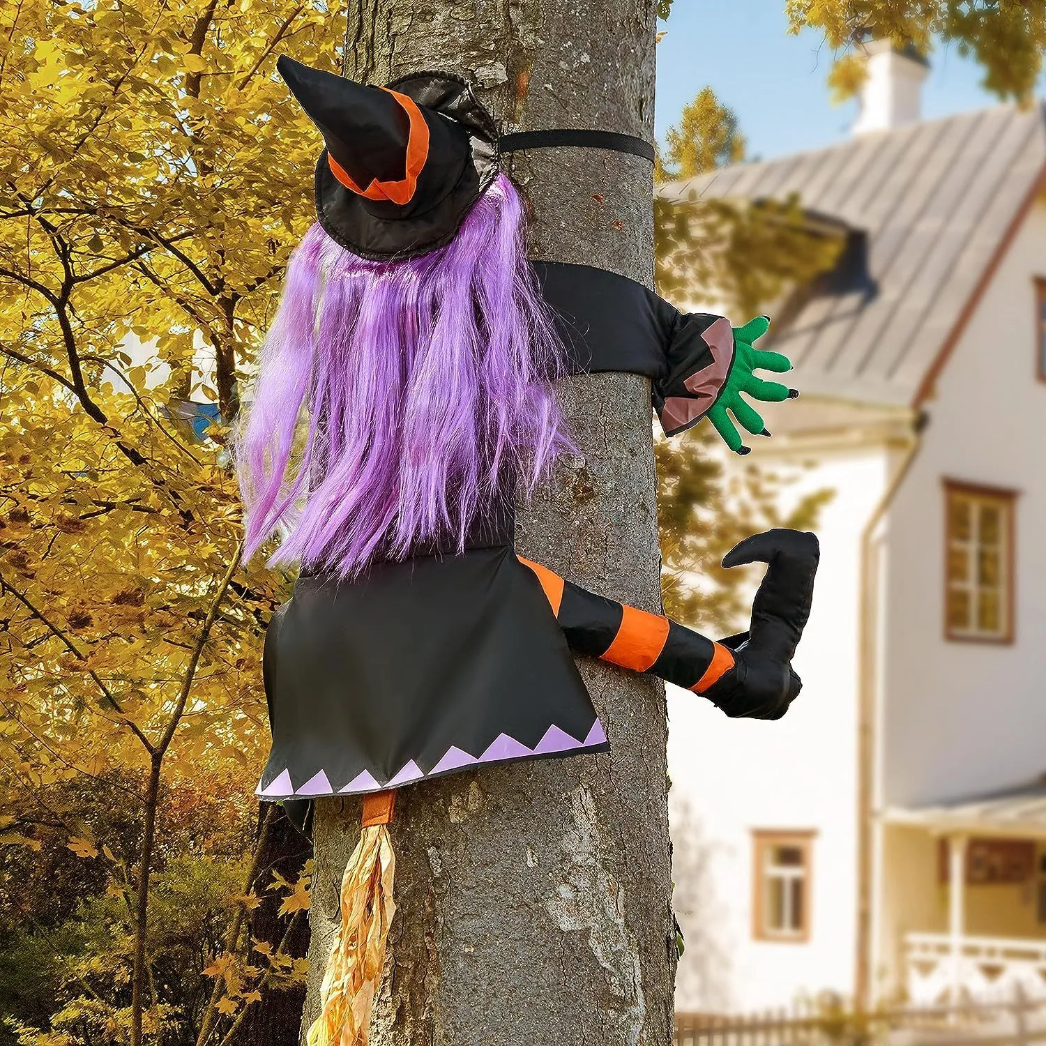 Andere evenementen Feestartikelen Crashing Witch Into Tree Halloween 43" Outdoor Decoratie Heks Decoratie Opruiming Tuin Gazon Patio Veranda Outdoor Boom Decor 230906