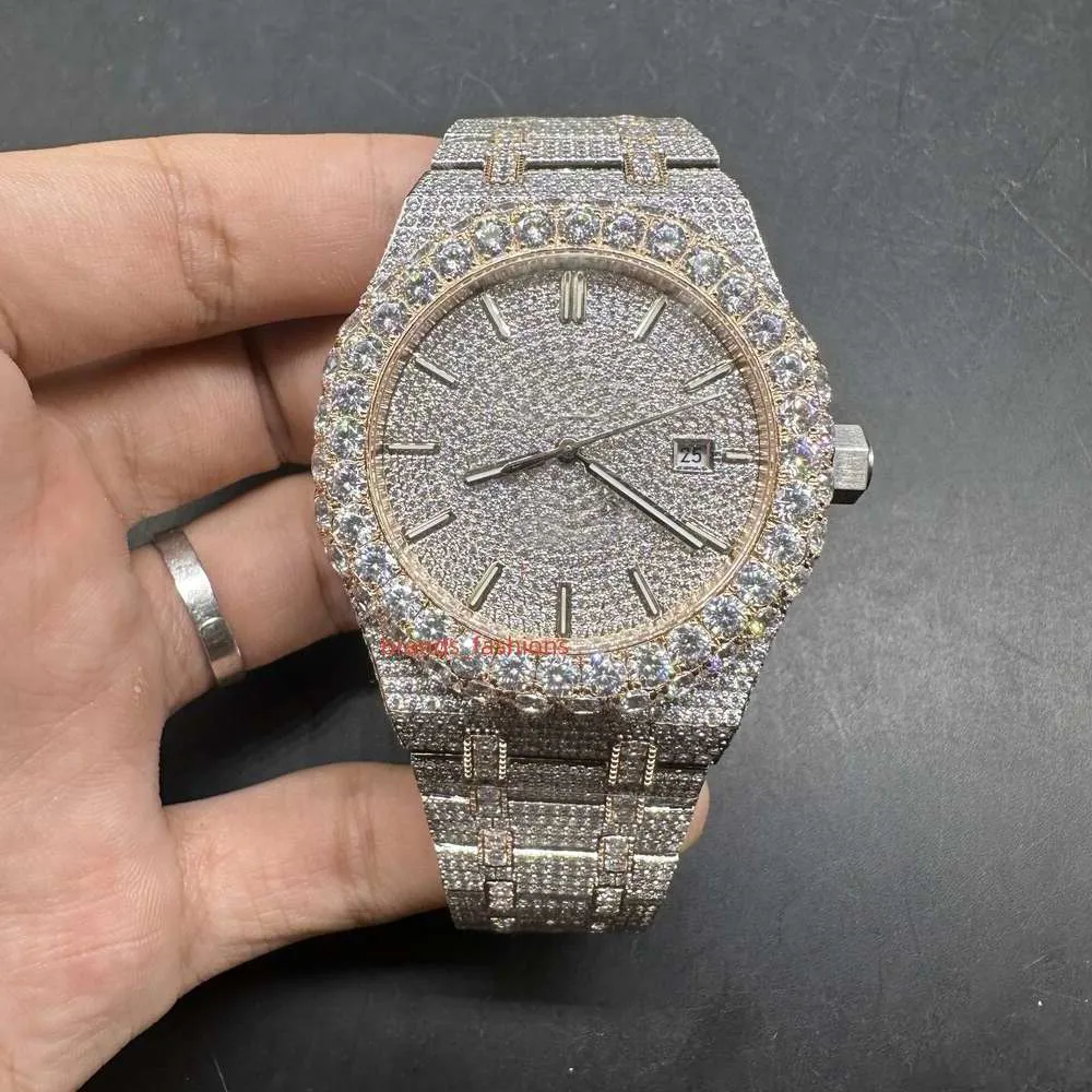 Nieuwe heren Iced Diamond Watch 2Tone Rose Gold Case Watch Biger Diamond Bezel 8215 Automatisch uurwerk Glanzend GoodRQK6JQQENAFE