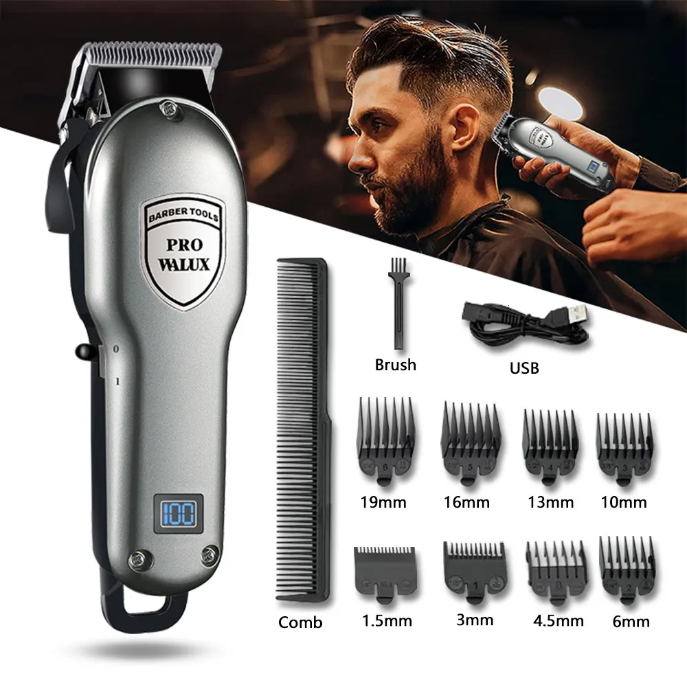 Barbeadores elétricos Econômico Profissional Aparador de cabelo Corte ajustável USB recarregável 1800mAh Liion Bateria lâmina segura Barber Clipper para homens 230906