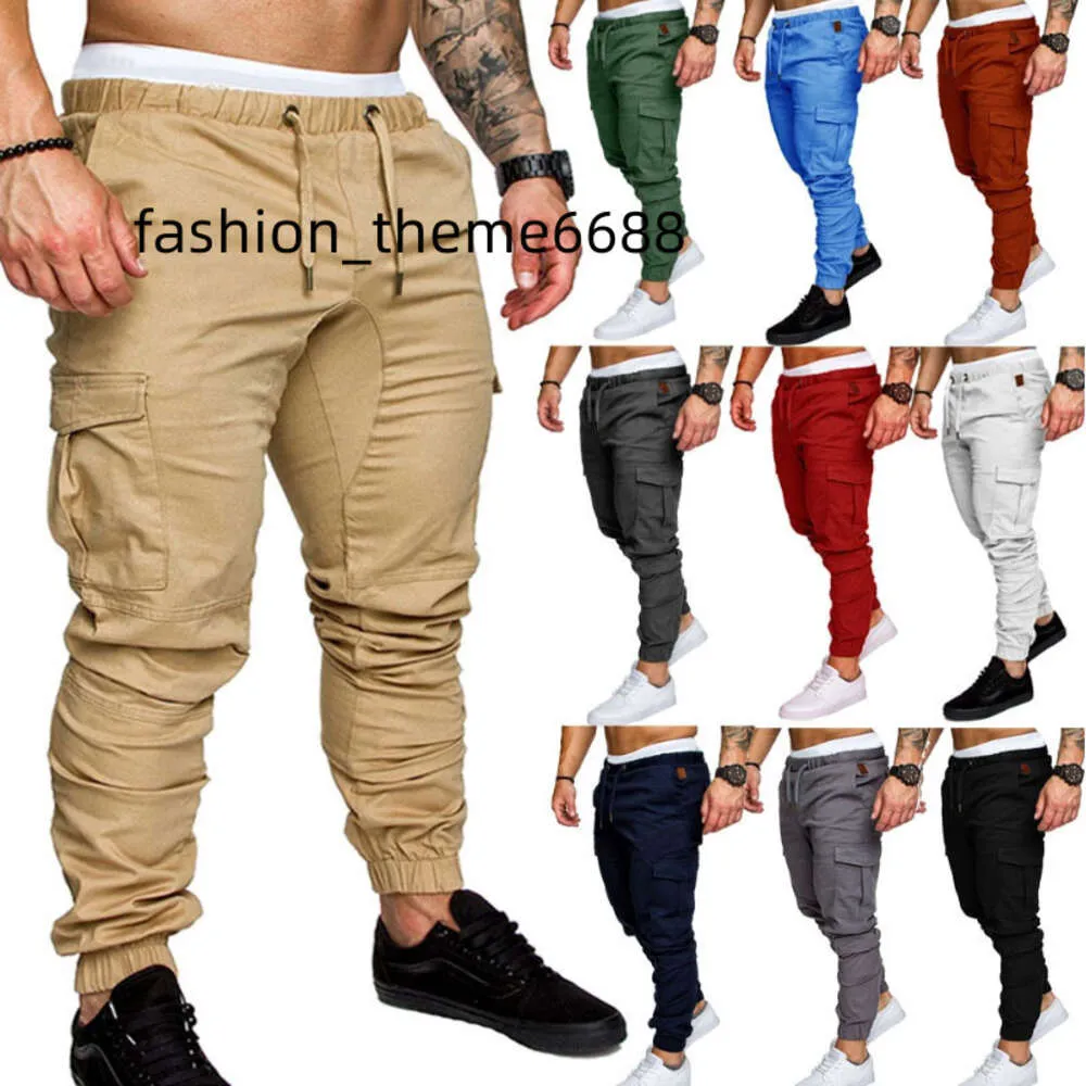 Atacado masculino baixo moq na moda personalizado marrom jeans magros suor utilitário poliéster multi bolsos denim carga jogger calças para homem