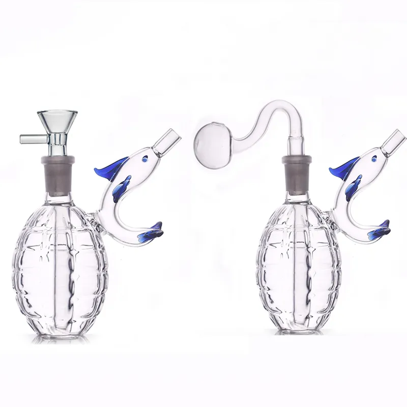 Grossiste Grenade Bubbler Verre Brûleur À Huile Tuyau Mignon Date Dauphin Eau Dab Rig Bong Narguilé avec 14mm Mâle Joint Tabac Fumer Bol D'herbes Sèches