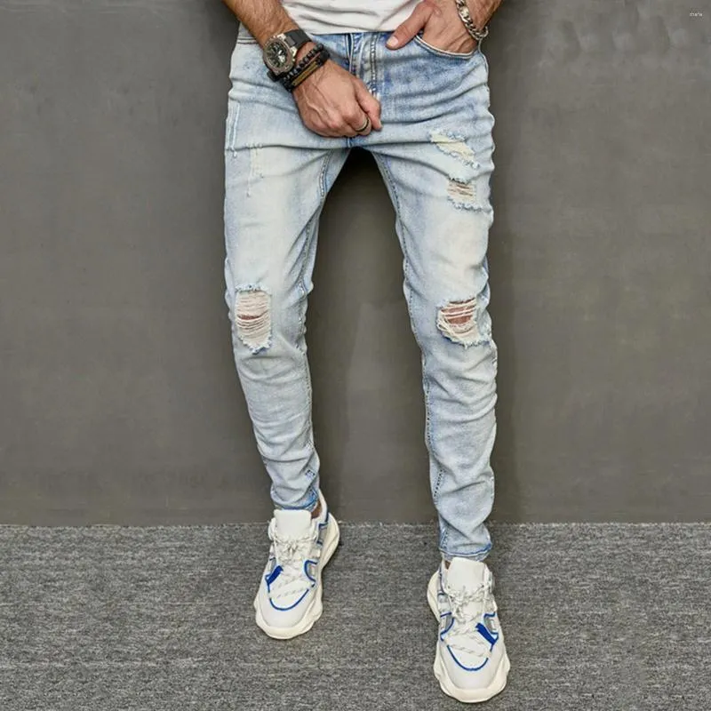 Jeans pour hommes Hommes Slim Fit Ripped Denim Pantalon Droit Rétro Cargo Hip Hop Street Style Skinny Automne Harajuku