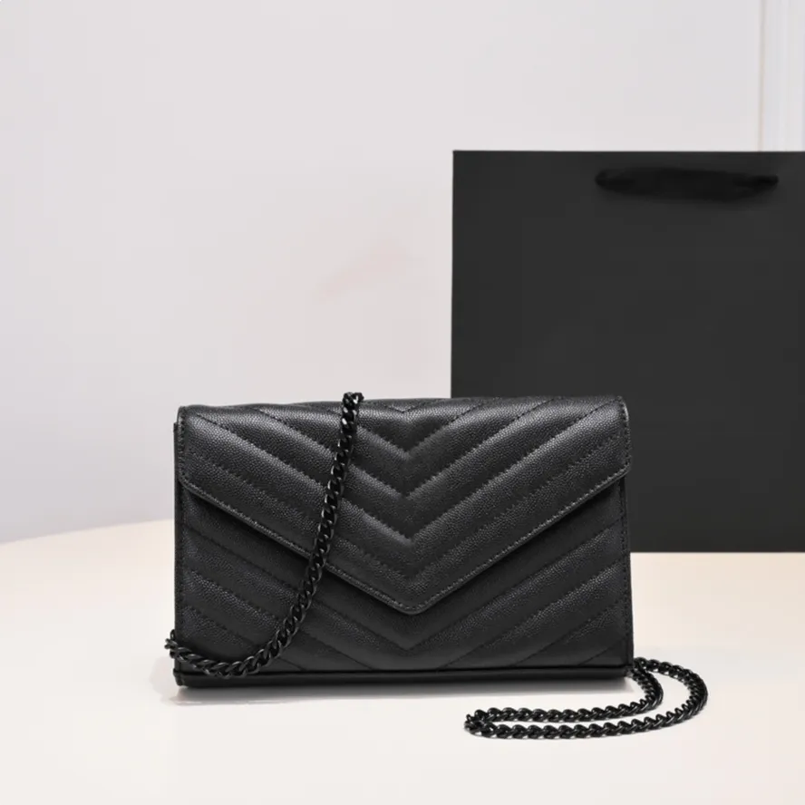 Luxury Designer Envelope Shoulder Bag With Metal Chain Genuine 