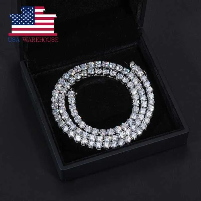 Necklace Us Stock Chain Vvs Tennis Out Silver Cluster Moissanite Diamond Iced Sterling 925 Local Juaap