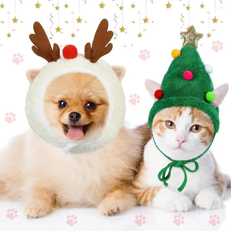 Dog Apparel Santa Hat Antler Costume Christmas For Cats Reindeer Puppy Cap Adjustable Headdress Pet Accessories