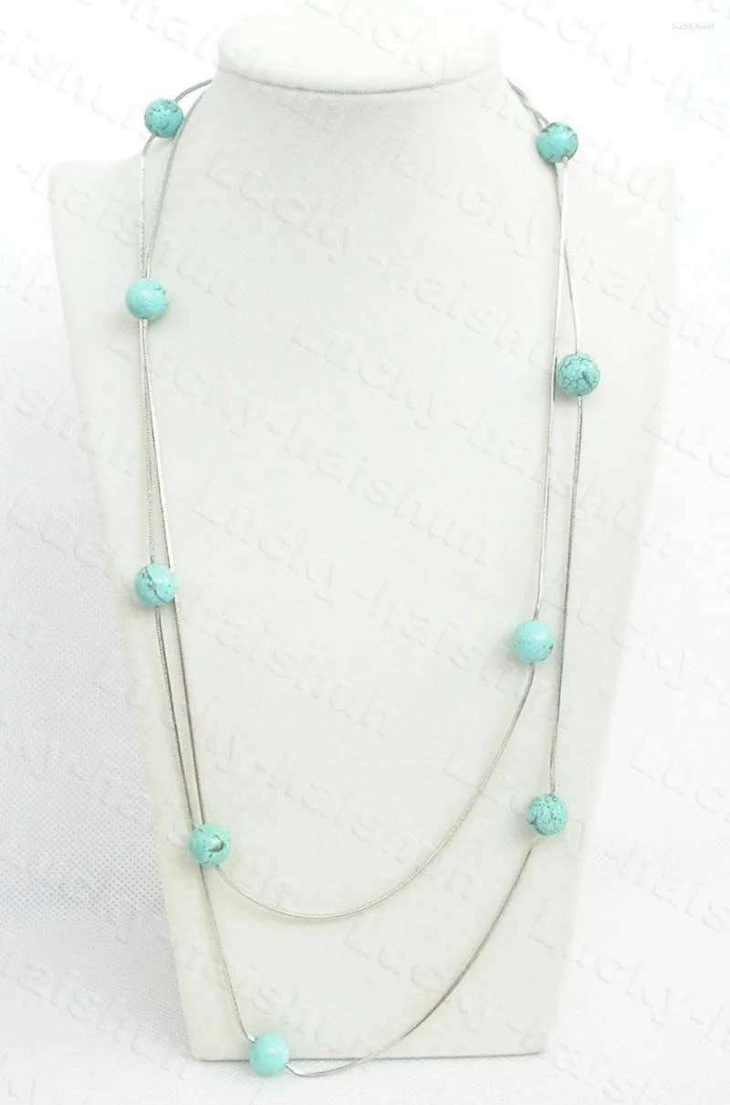 Chains JQHS Genuine Long 120cm 10mm Baroque Chain Round Sky-blue Turquoise Necklace C970 Men