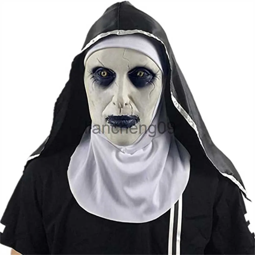 Party maskerar skräcken skrämmande nunna latexmask med huvud halsduk valak cosplay kostym huvudbonader halloween fancy klänning party spök nun mask x0907