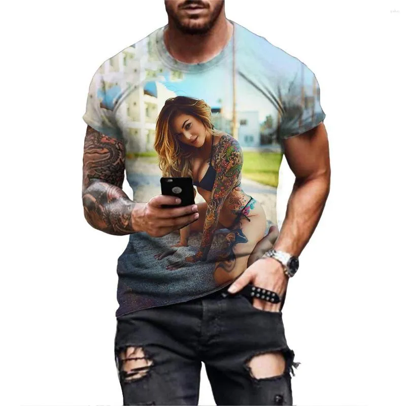 Herren T-Shirts Sexy Mädchen Männer Lustiges 3D-gedrucktes Hemd Sommer Vintage Kurzarm Mode T-Shirt Freizeitkleidung