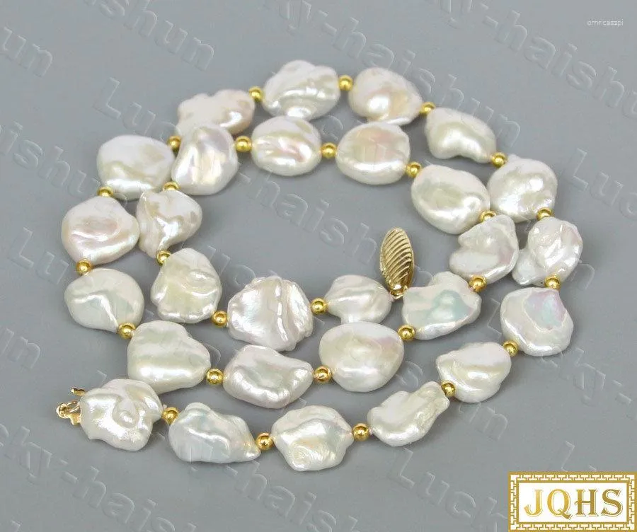 Kettingen JQHS Glans 45cm 15mm Barok Wit Reborn Keshi Parels Ketting 14K Gouden Sluiting C792 Sieraden